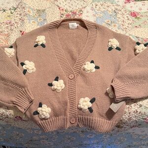 Luna Ivy Tan Cardigan with Cream Floral Accents - XS new with tags